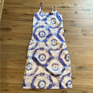 Joan Vass Purple and Blue Tie-Dye Chemise